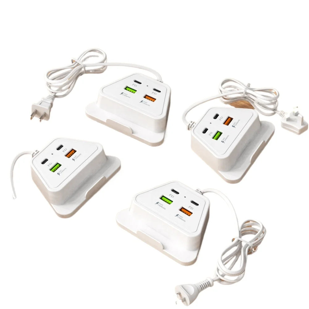 4-Port USB-C Fast Charger Power Strip with Phone Stand USB-C Charging Station QXL WHITE UK