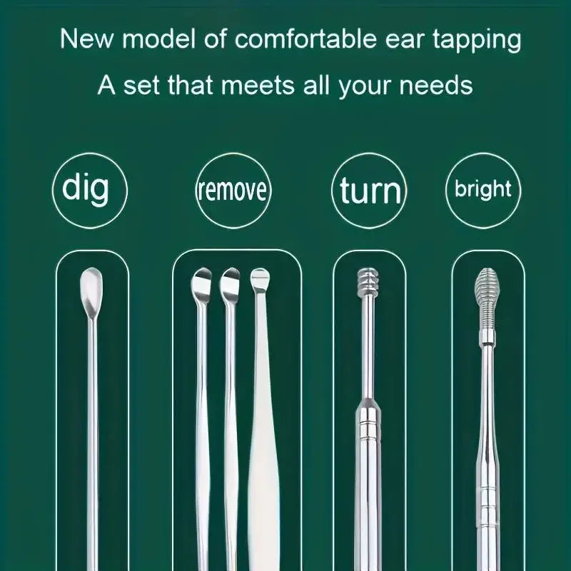 6-Pc Stainless Steel Ear Wax Removal Spiral Spoon Set Ear Wax Removal Set QXL