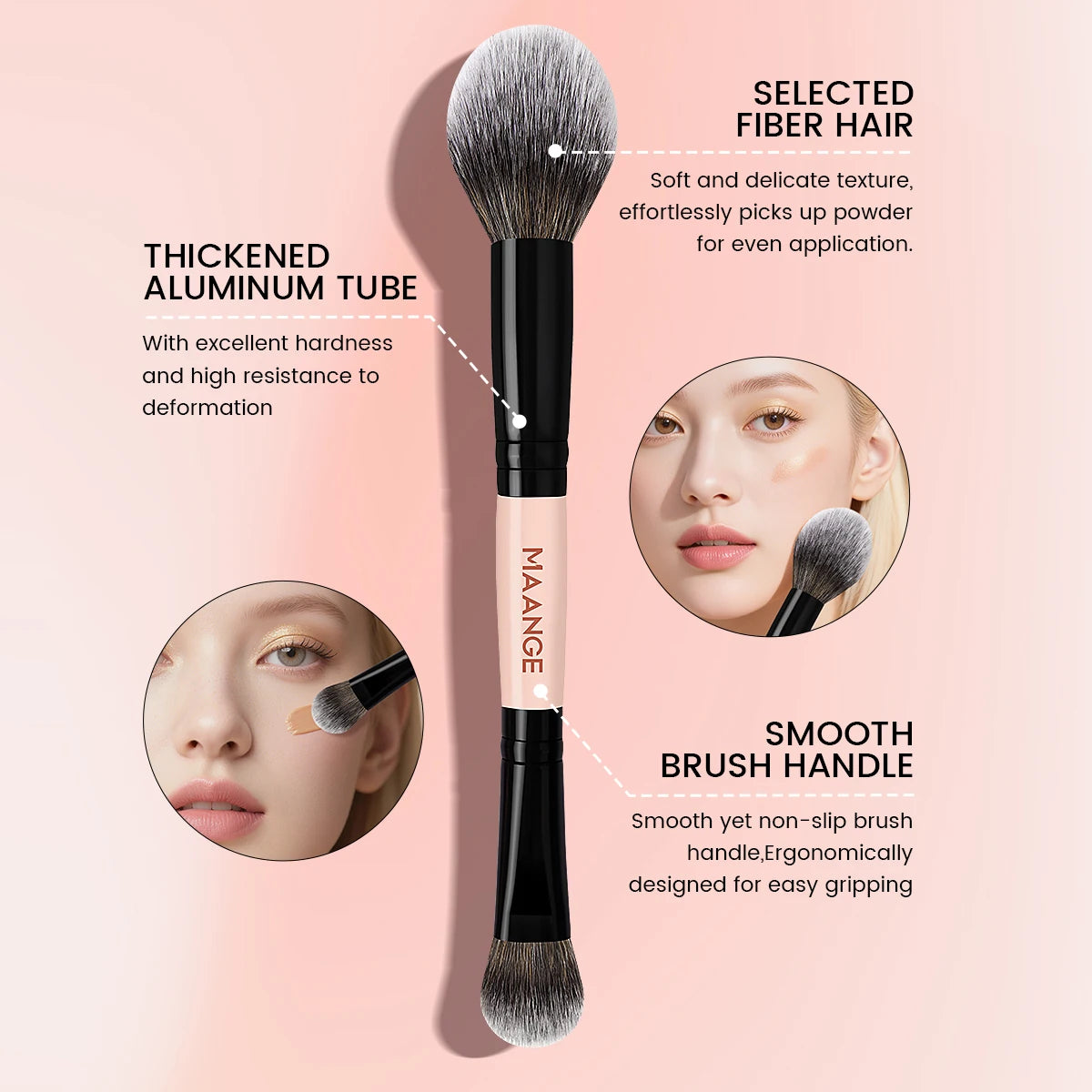 MAANGE 3-Pc Makeup Brush Set | Foundation Powder Blending Makeup Brush Set QXL
