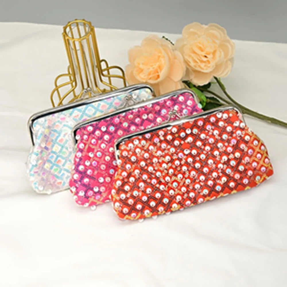 Women's Glitter Clutch Bag with Kiss Lock | Party & Daily Use Glitter Clutch Bag QXL