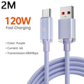 120W USB-C Fast Charging Cable 6A Nylon Braided 1M 2M USB-C Charging Cable QXL 2M Purple