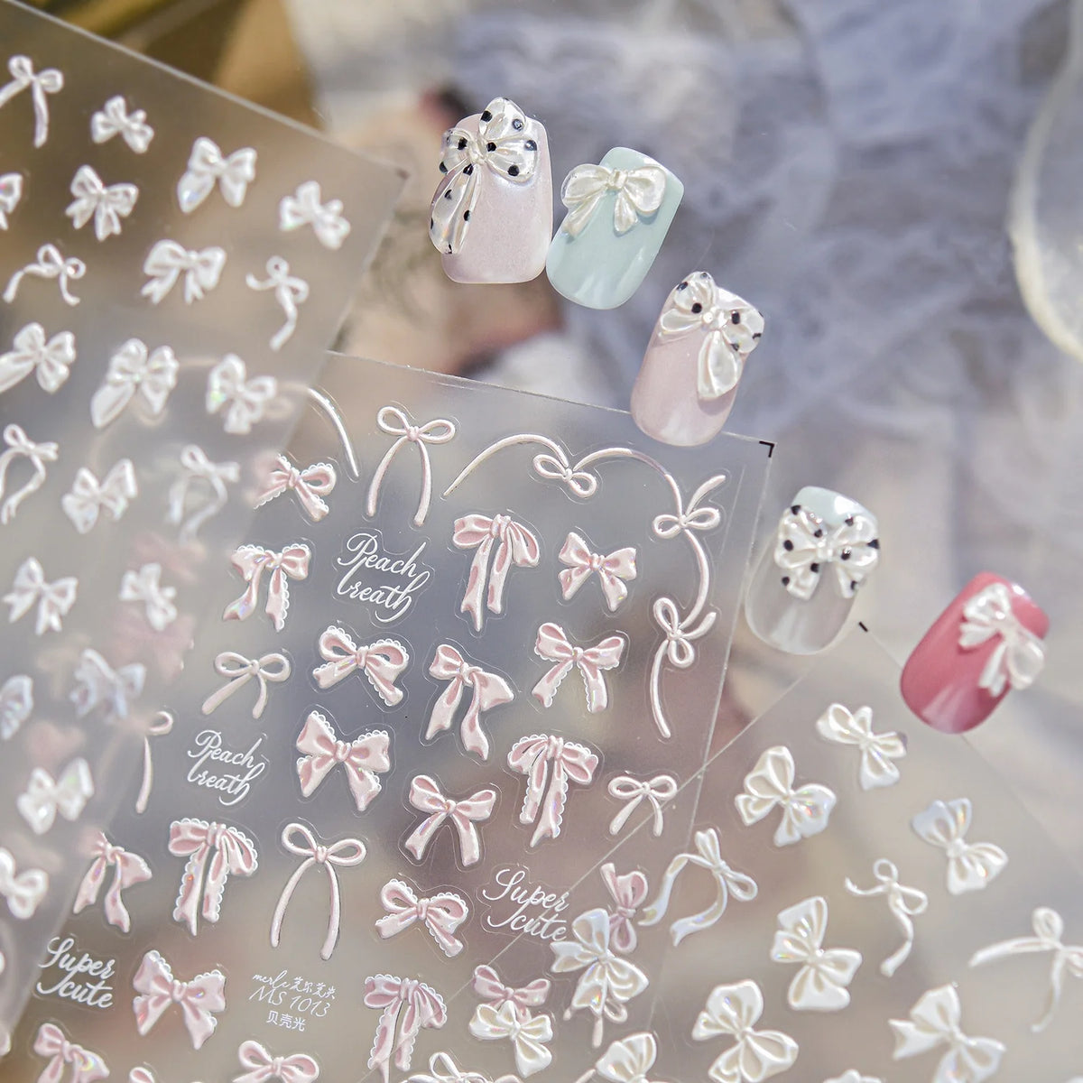 5D Pink Bow Lace Nail Art Stickers | Self-Adhesive Decals Nail Art Stickers QXL
