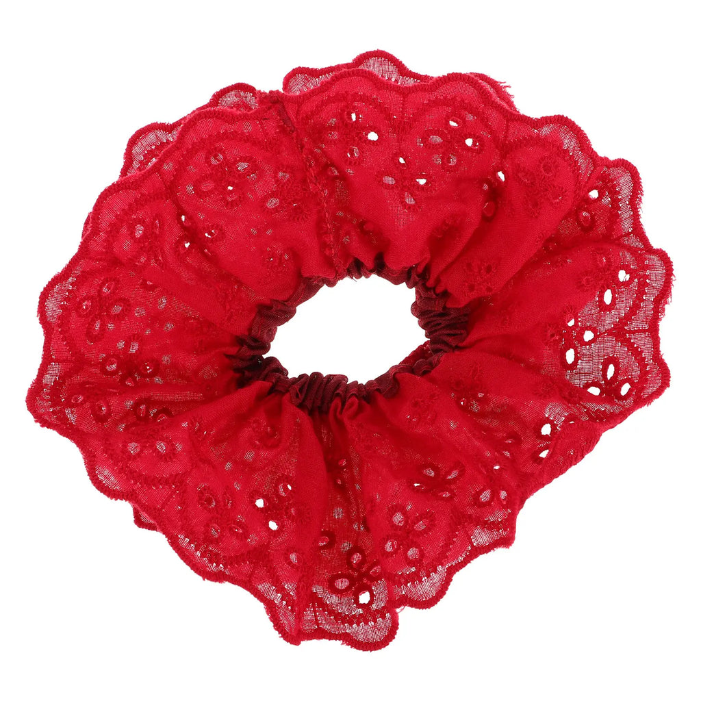 Double Layer Red Lace Scrunchies | Oversized Elastic Hair Ties Lace Hair Scrunchie QXL Default Title