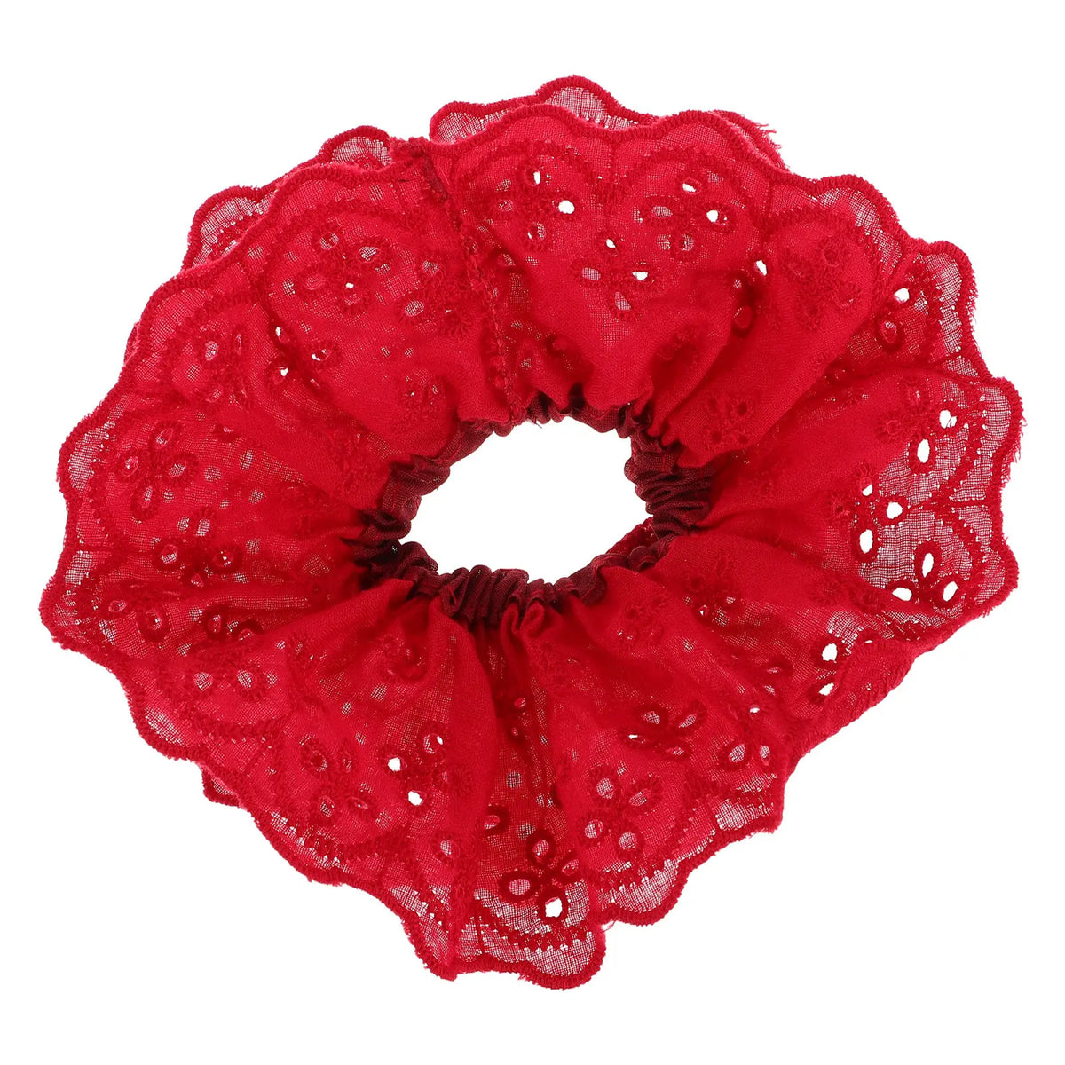 Double Layer Red Lace Scrunchies | Oversized Elastic Hair Ties Lace Hair Scrunchie QXL Default Title