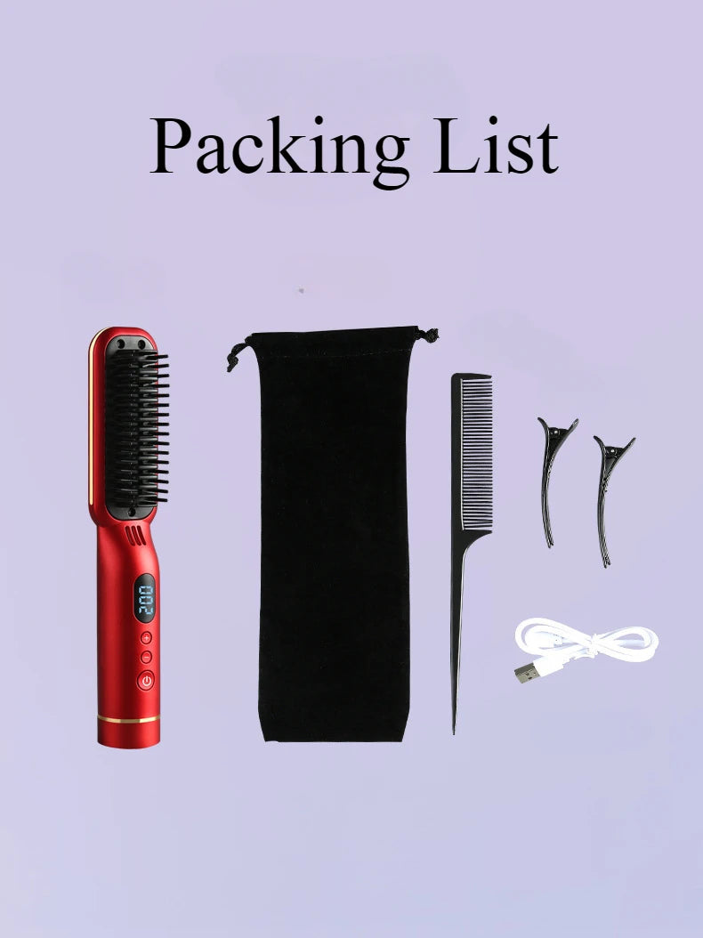Wireless Negative Ion Hair Straightener & Curling Comb | LED Screen Cordless Hair Styler QXL