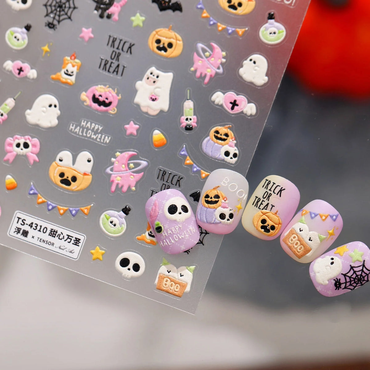 Halloween 5D Nail Stickers – Ghost Pumpkin Bat Spider Web Decals Nail Art Stickers QXL