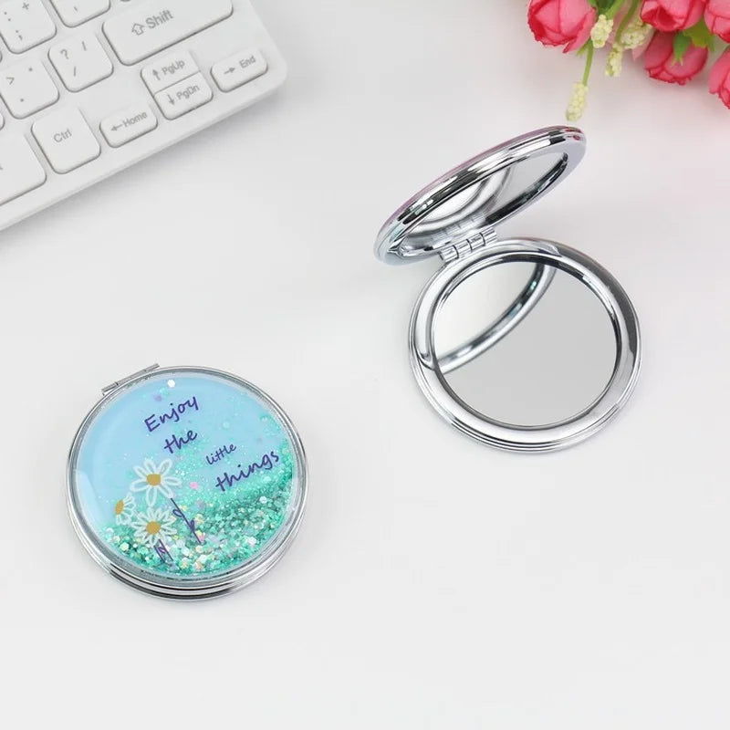 Double-Sided Pocket Mirror | Daisy Quicksand Sequin Design Pocket Makeup Mirror QXL