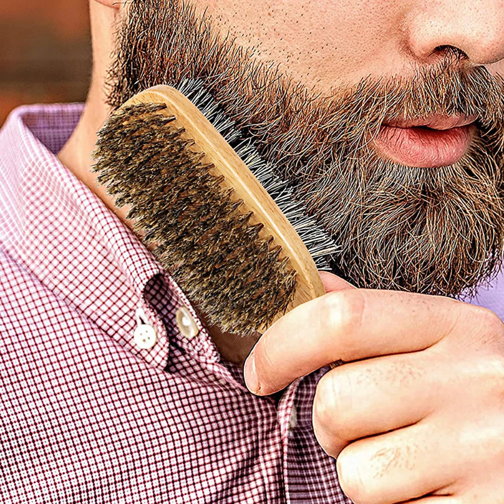 Men's Boar Bristle Hair & Beard Brush | Wood Handle S/M/L Beard & Hair Brush QXL