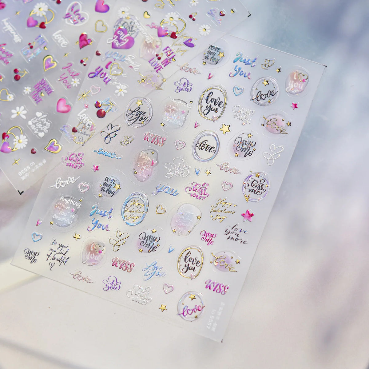 5D Holographic Laser Nail Stickers | Heart Star Cursive Decals Nail Art Stickers QXL
