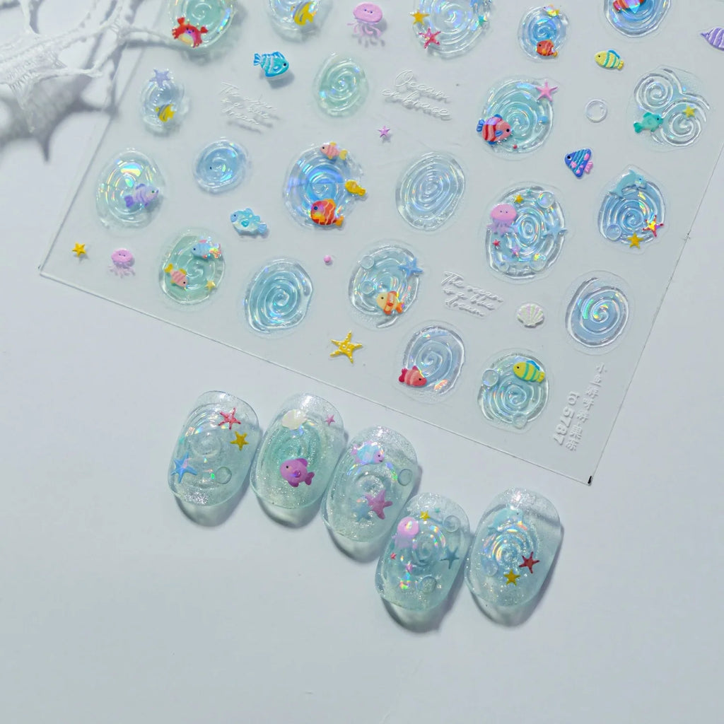 5D Ocean Nail Stickers – Fish, Starfish & Octopus Decals Nail Art Stickers QXL
