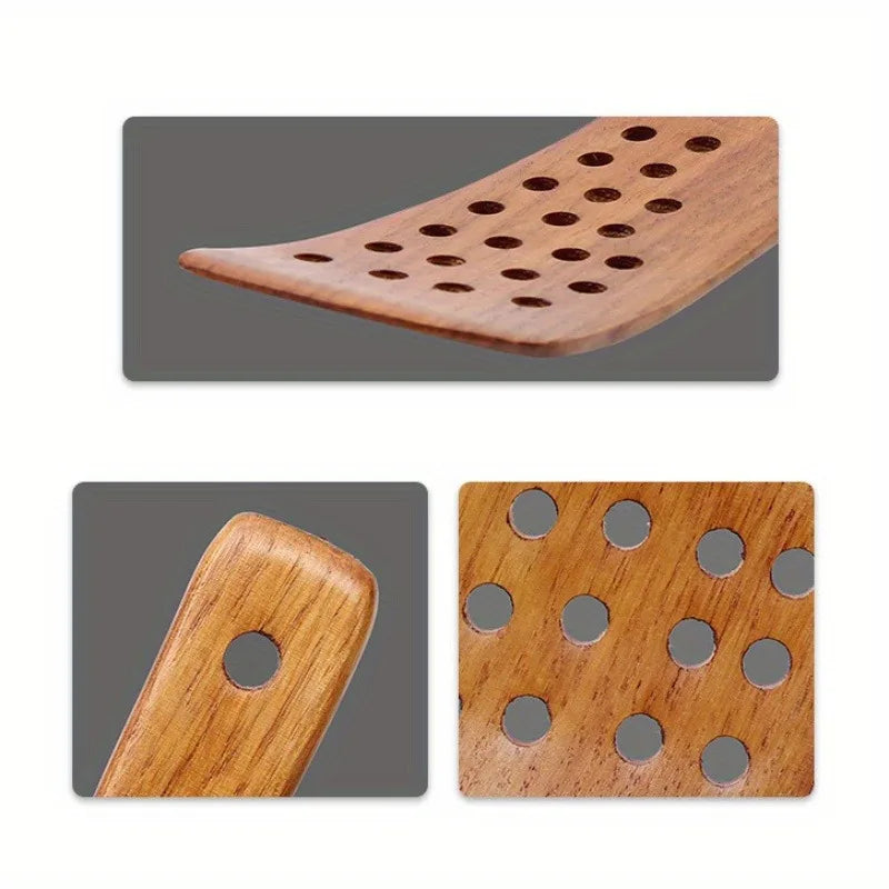 24-Hole Wooden Filter Spatula | Non-Stick Stir-Fry Turner Kitchen Spatula QXL