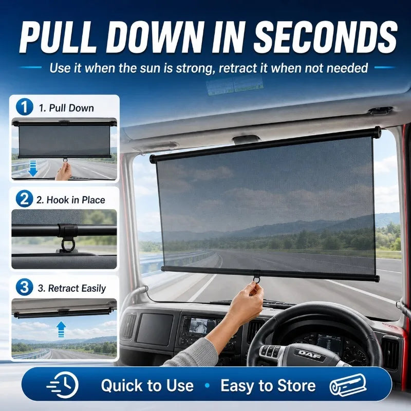 Retractable Windshield Sun Shade 75–150cm | UV & Glare Block Windshield Sun Shade QXL
