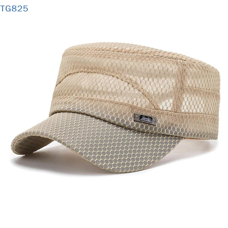 Men's Mesh Snapback Cap | Breathable Flat Bill Trucker Hat Snapback Trucker Cap QXL