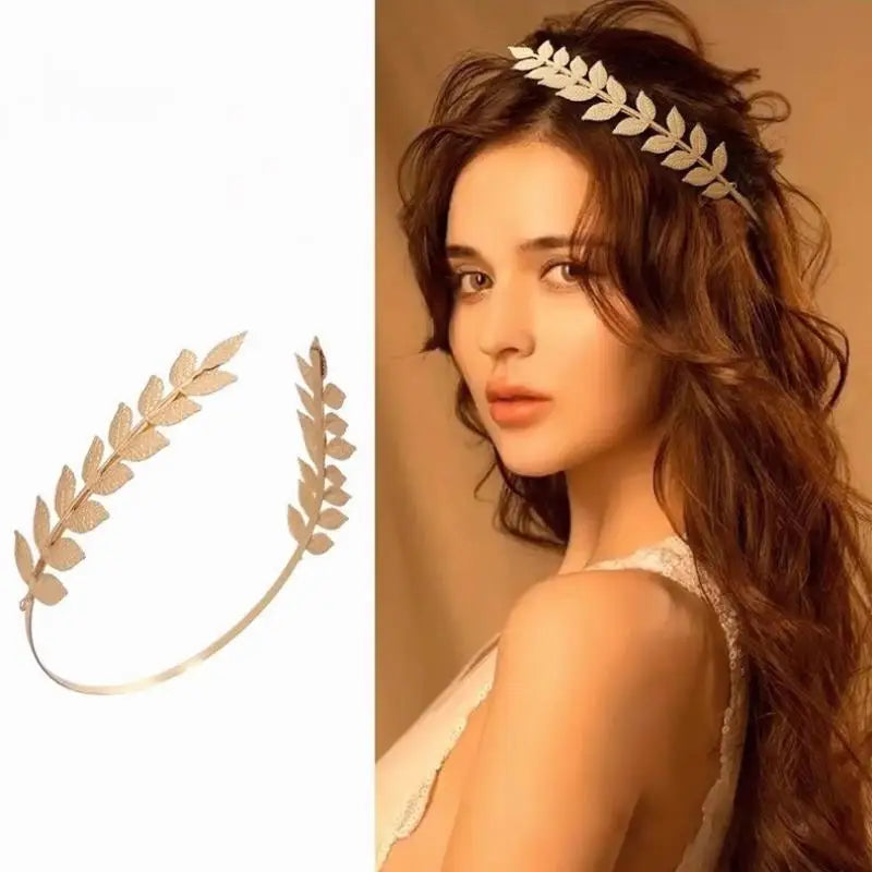 Gold Leaf Crown Tiara Headband | Bridal & Goddess Hair Piece Bridal Crown Headband QXL