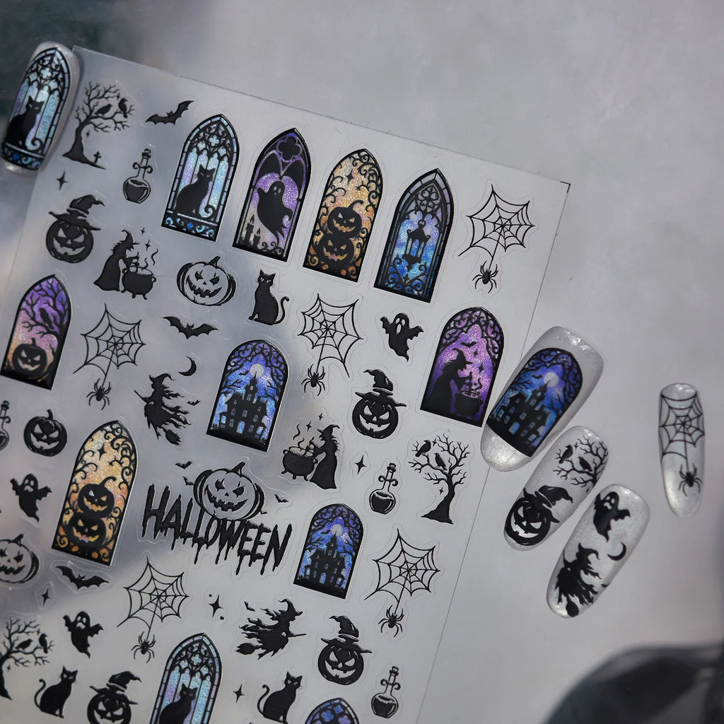 Halloween Gothic 5D Nail Stickers – Pumpkin Bat Spider Web Nail Art Stickers QXL