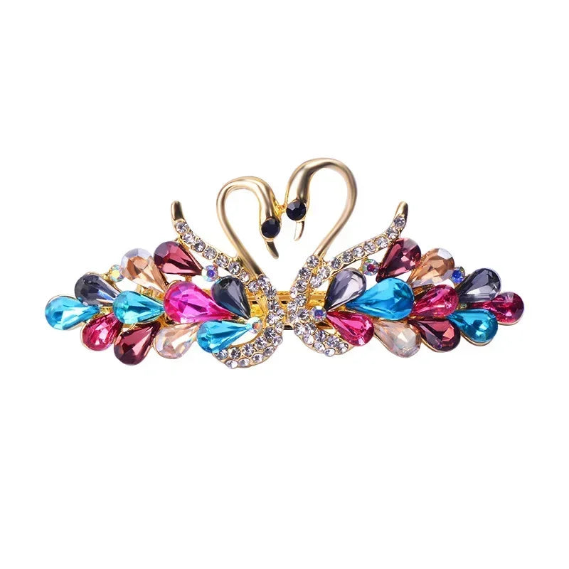 Swan Rhinestone Hair Clips | Colorful Barrettes for Women Rhinestone Hair Clip QXL