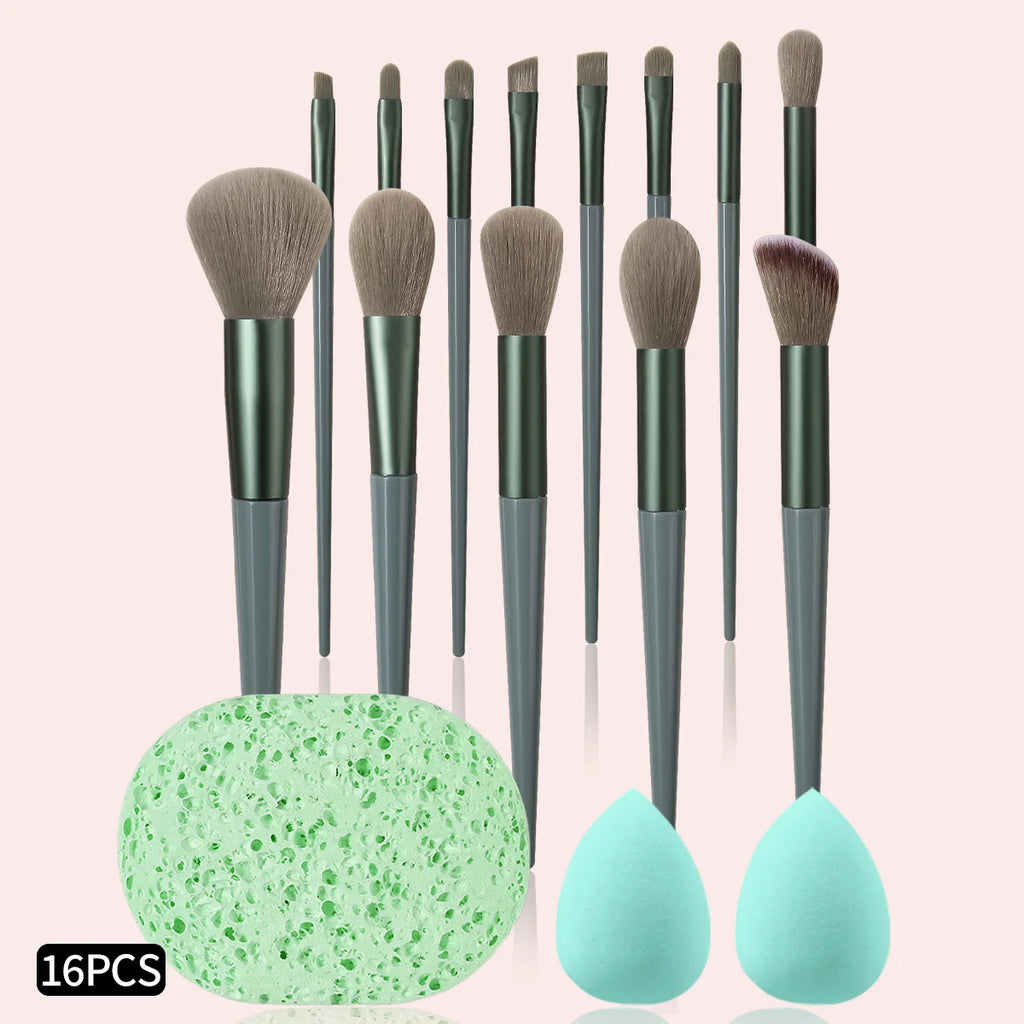 KOSSHOW 16-Pc Makeup Brush Set with Sponges | Pro Kit Makeup Brush Set QXL Light Grey
