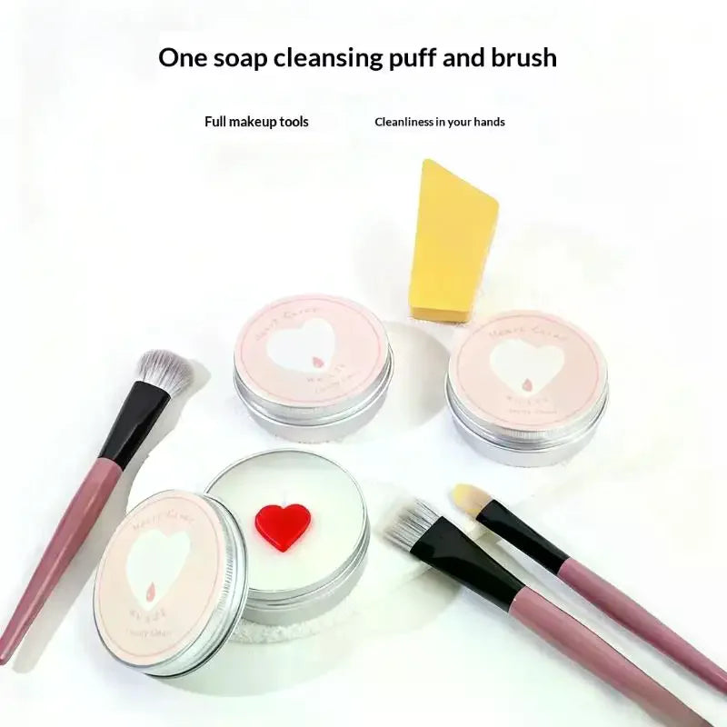 Heart-Shaped Makeup Brush Cleaning Soap 100g + Silicone Pad Brush Cleaning Soap QXL