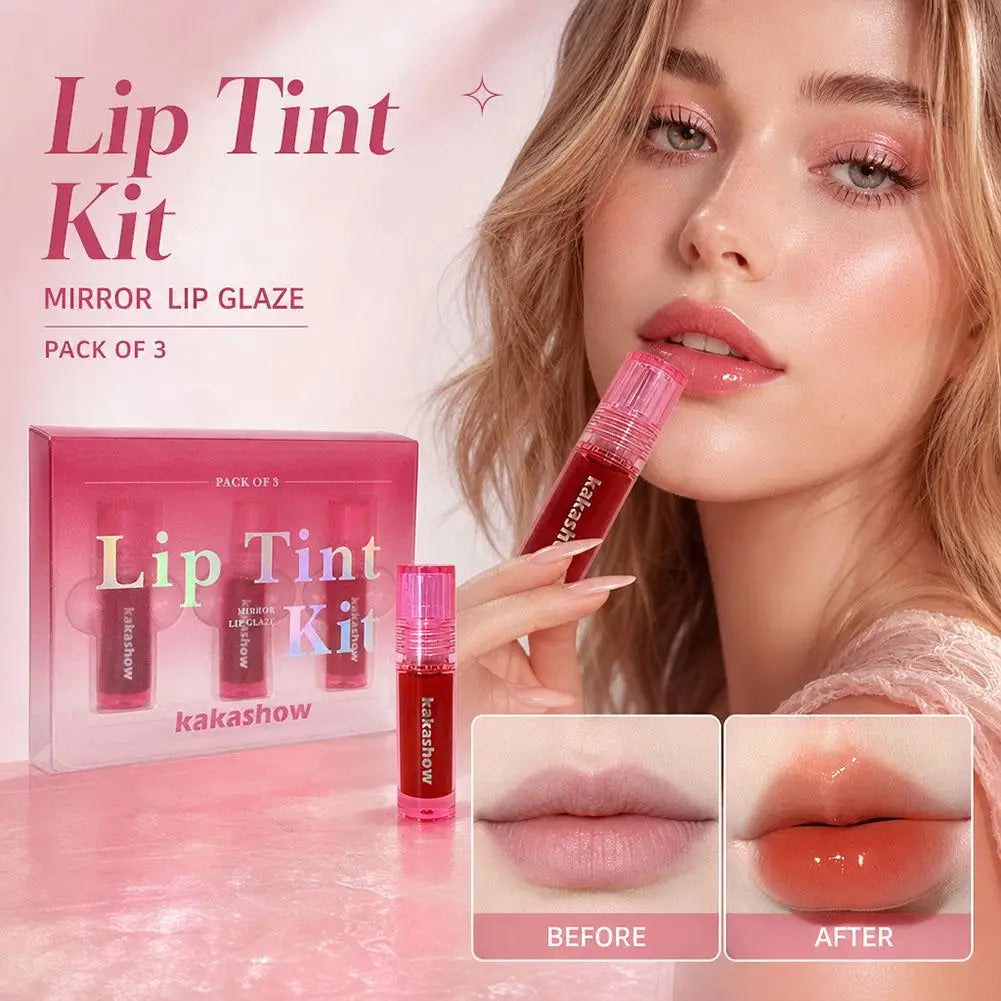 3-Piece Mirror Lip Gloss Set | Glossy Tint & Moisturizing Lip Gloss Set QXL