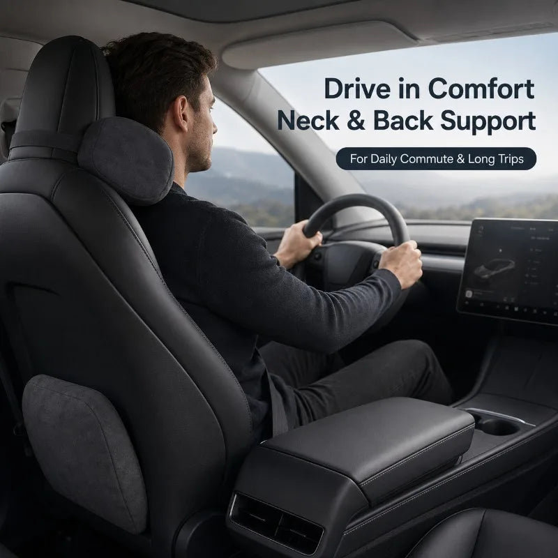 Tesla Car Neck Pillow & Lumbar Cushion Set | Model 3 Y S X Car Seat Cushion Set QXL
