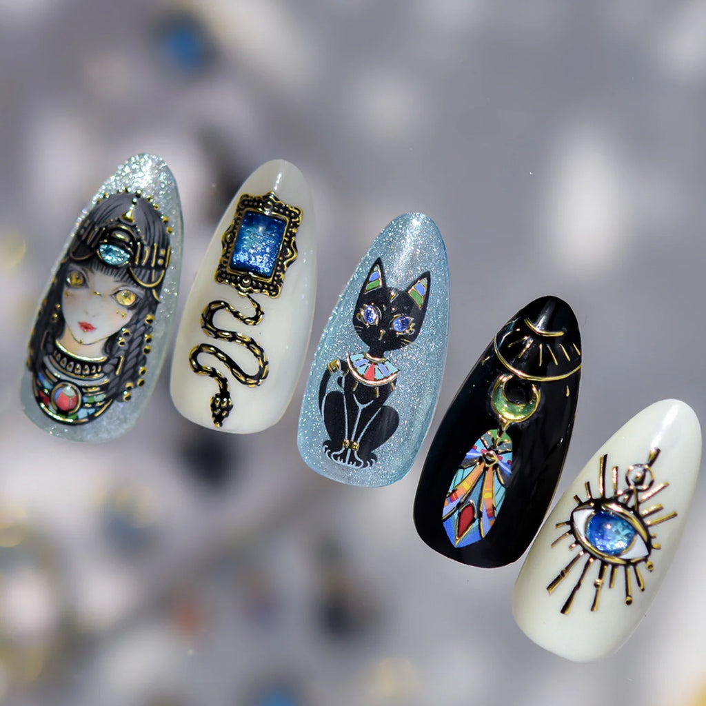 5D Embossed Egyptian Nail Stickers | Gold Foil Cleopatra Decals Nail Art Stickers QXL