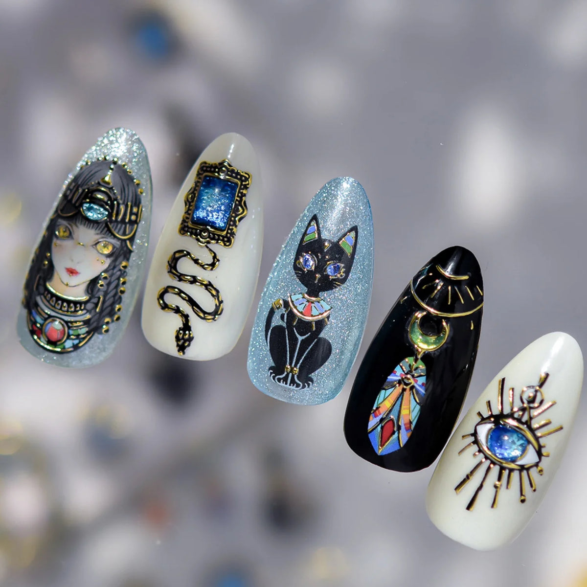 5D Embossed Egyptian Nail Stickers | Gold Foil Cleopatra Decals Nail Art Stickers QXL
