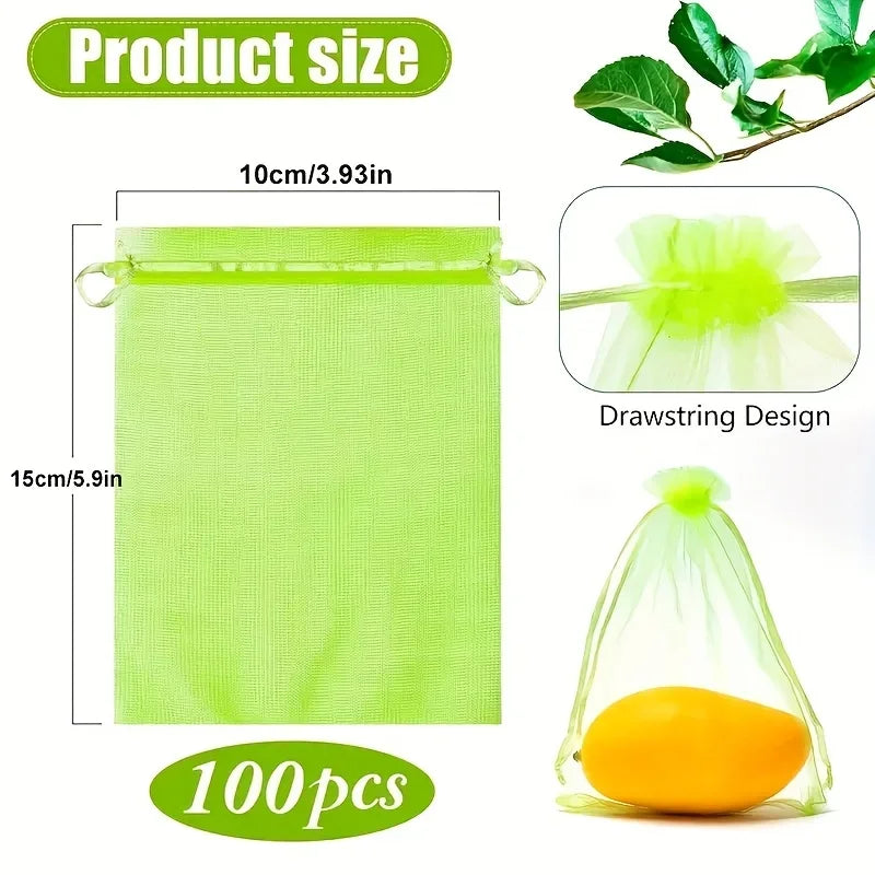 100-Pack Organza Fruit Protection Bags | Mesh Zipper Garden Garden Protection Bags QXL 3.94x5.91in(10x15cm)