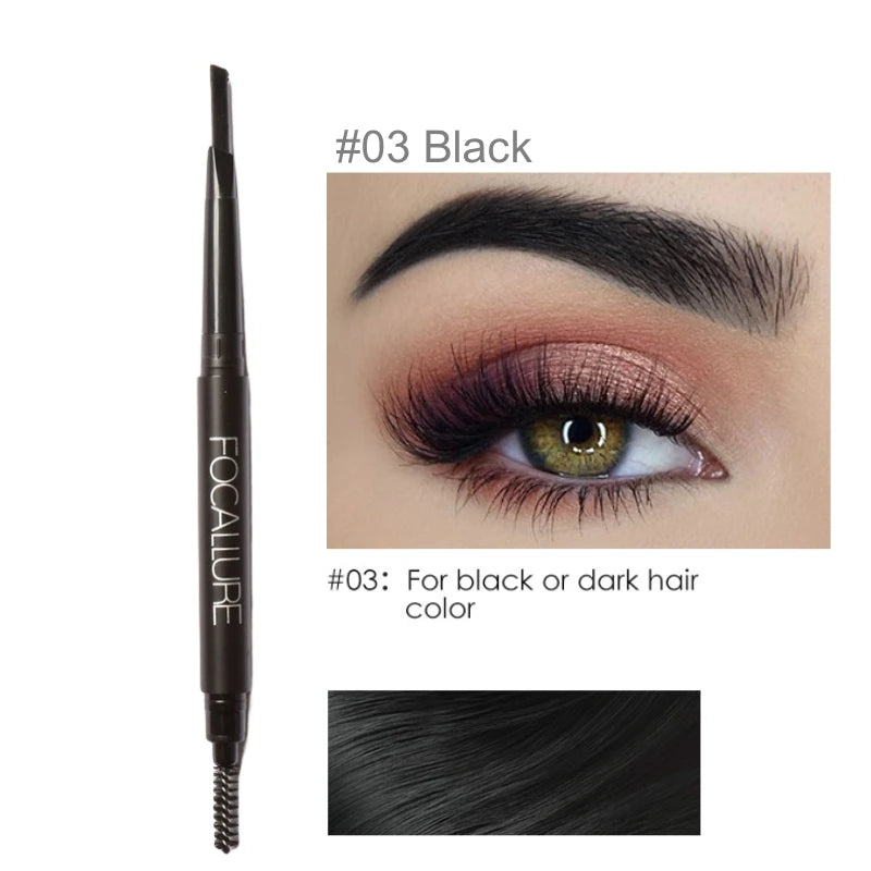 FOCALLURE Waterproof Eyebrow Pencil | 3 Colors Brow Definer Eyebrow Pencil QXL 03 Black