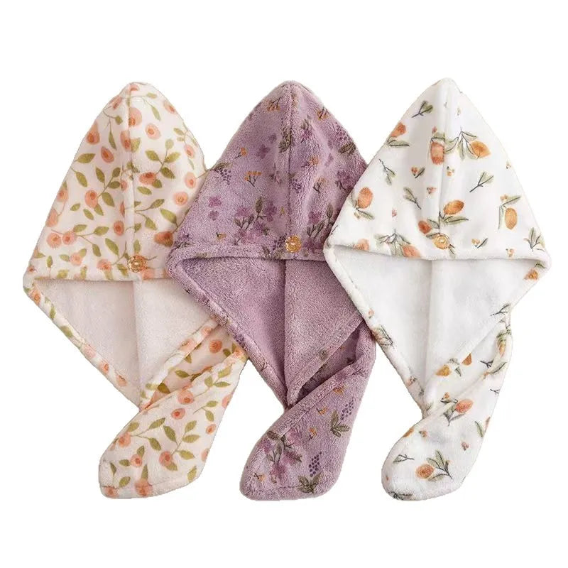 Quick-Dry Coral Fleece Hair Wrap Towel Bonnet for Women Hair Drying Wrap QXL
