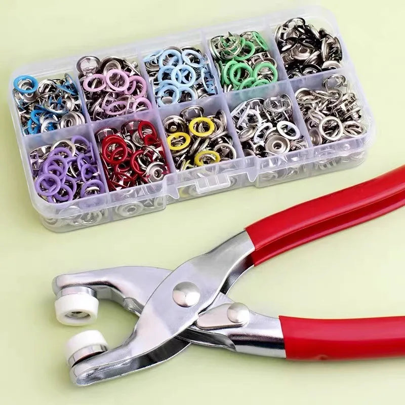 9.5mm Metal Snap Button Prong Ring Pliers & Rivet DIY Set Snap Button Tool Set QXL 100 pairs