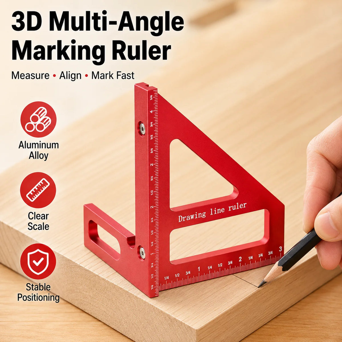 Aluminum Triangle Marking Ruler | 45/90° Woodworking Square Woodworking Angle Square QXL