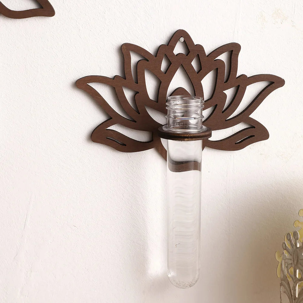 Lotus Wall-Mounted Test Tube Vase | Wooden Hydroponic Holder Wall Vase QXL