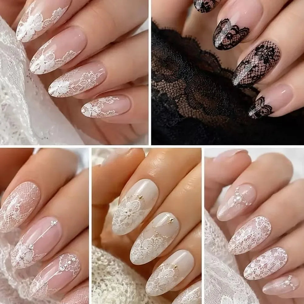 Lace Rose Nail Foil Stickers | Black & White Sequin Transfer Nail Foil Stickers QXL
