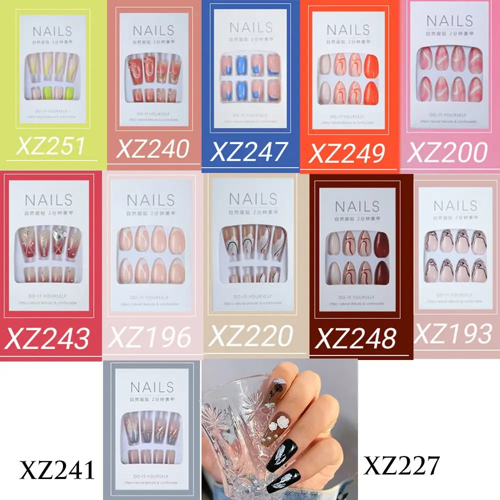 24-Pc Wavy Line Almond & Square Press-On False Nails Set Press-On False Nails QXL