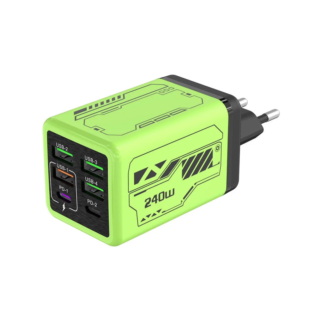 240W 6-Port USB-C Wall Charger PD3.0 QC3.0 | EU US UK USB Wall Charger QXL Green EU