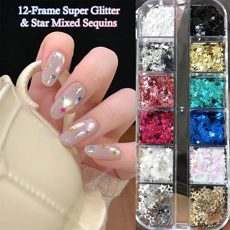 12-Grid Star Sequin Nail Glitter | DIY Nail Art Decoration Nail Art Glitter QXL