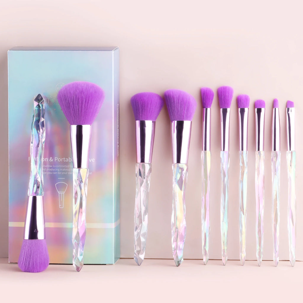 10-Pc Crystal Handle Makeup Brush Set with Case | Ronshadow Makeup Brush Set QXL