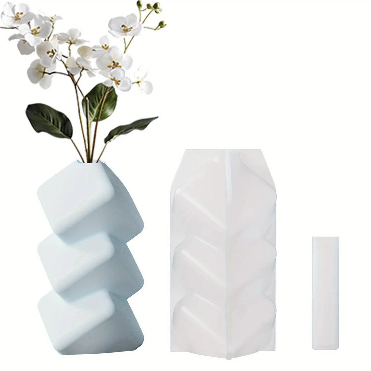 3-Tier Oblique Square Silicone Mold | Geometric Vase DIY Craft Silicone Craft Mold QXL White