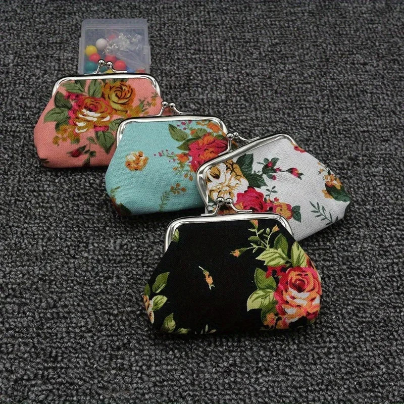 Women's Floral Canvas Mini Coin Purse – Keys & Lipstick Mini Coin Purse QXL