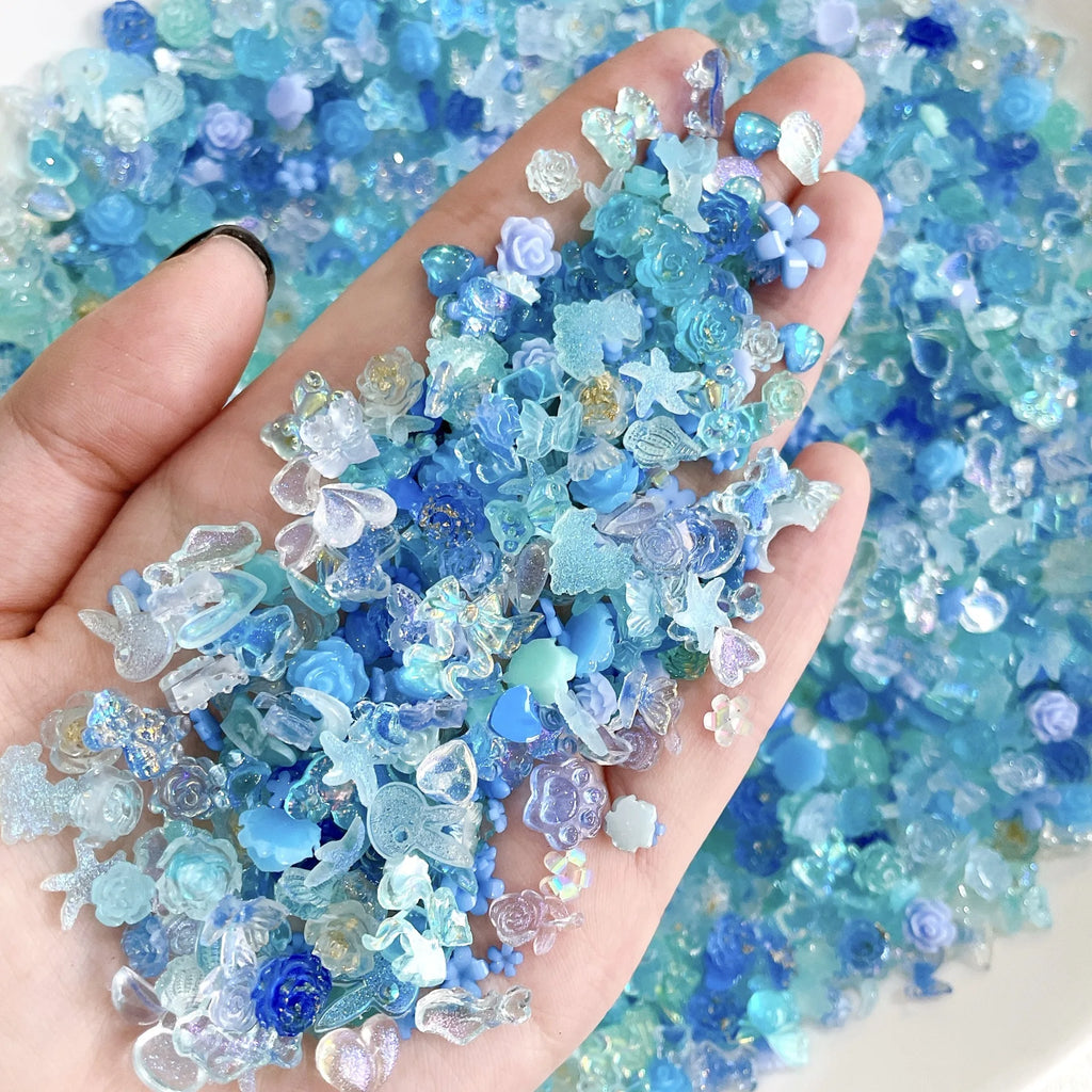 50-Pc Aurora Bow & Flower 3D Nail Charms | Resin Rhinestones Nail Art Charms QXL