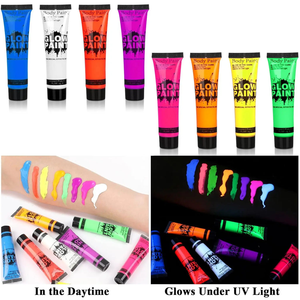 VERONNI UV Neon Body Paint | 8-Color Glow in the Dark Set UV Body Paint Set QXL