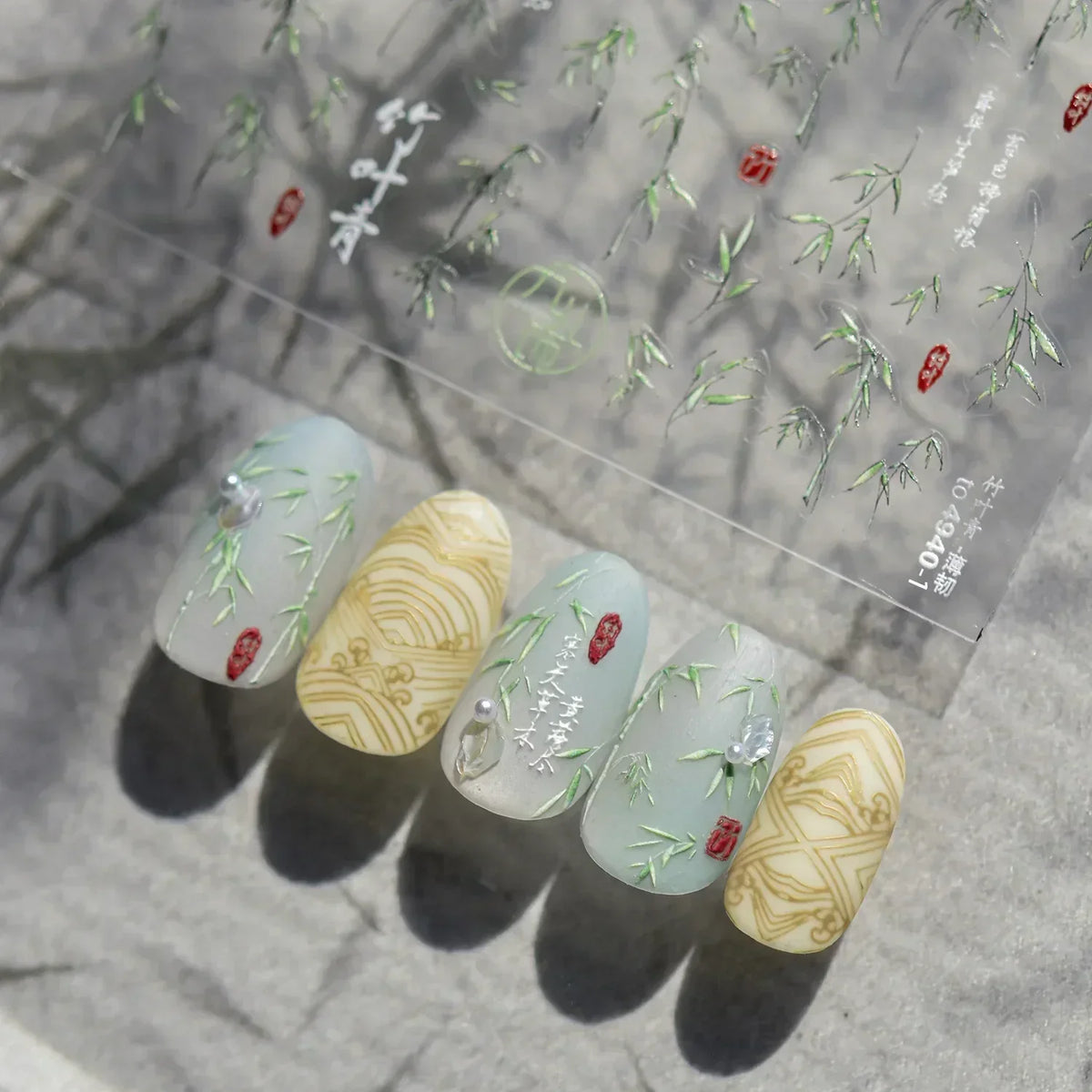 5D Bamboo Leaf Nail Art Stickers | Chinese Retro Manicure Decals Nail Art Stickers QXL