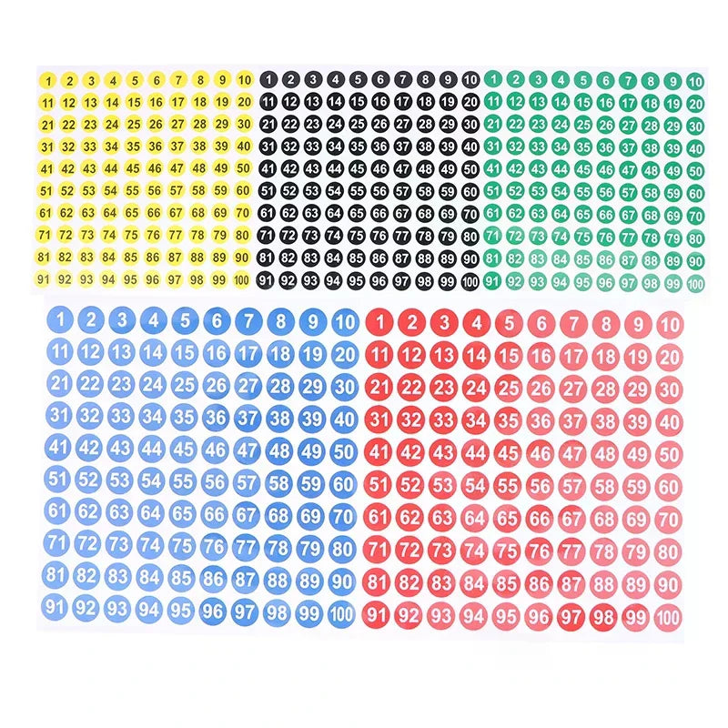 5-Sheet Number Stickers 1–100 | Labels for Crafts & Storage Number Label Stickers QXL