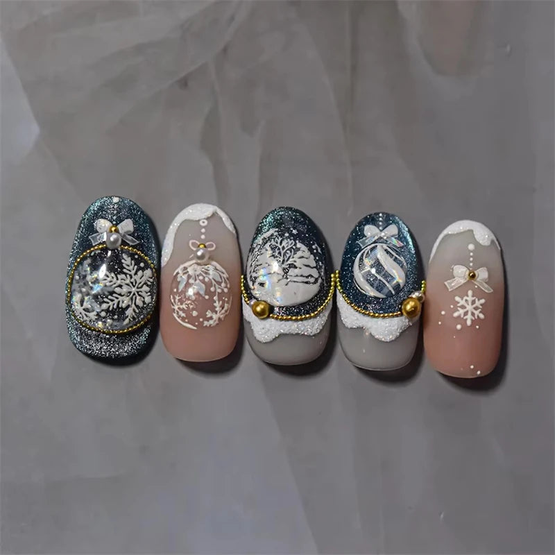 Bronzing Christmas Nail Stickers | Gold Snowball Laser Decals Nail Art Stickers QXL