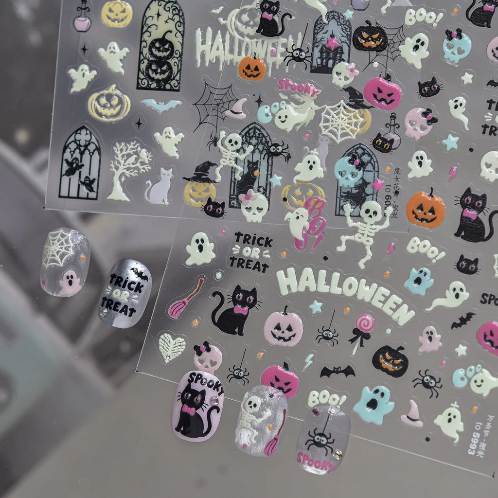 Glow-in-Dark Halloween 5D Nail Stickers | Spooky Decals Nail Stickers QXL