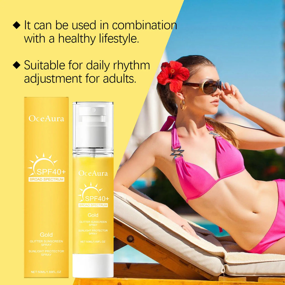OceAura SPF40+ Sunscreen Spray | Face & Body UV Mist 50ml Sunscreen Spray QXL