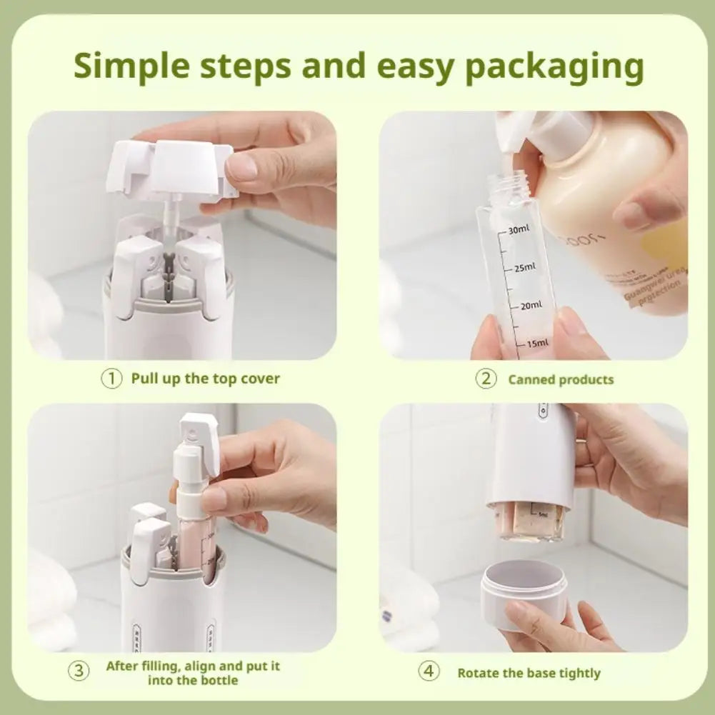 4-in-1 Leakproof Travel Dispenser Bottle Set | Refillable 30ml Travel Dispenser Set QXL