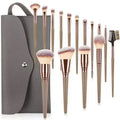 15-Piece Makeup Brush Set | Face & Eye Brushes with Bag Makeup Brush Set QXL 15pcs Brown with bag