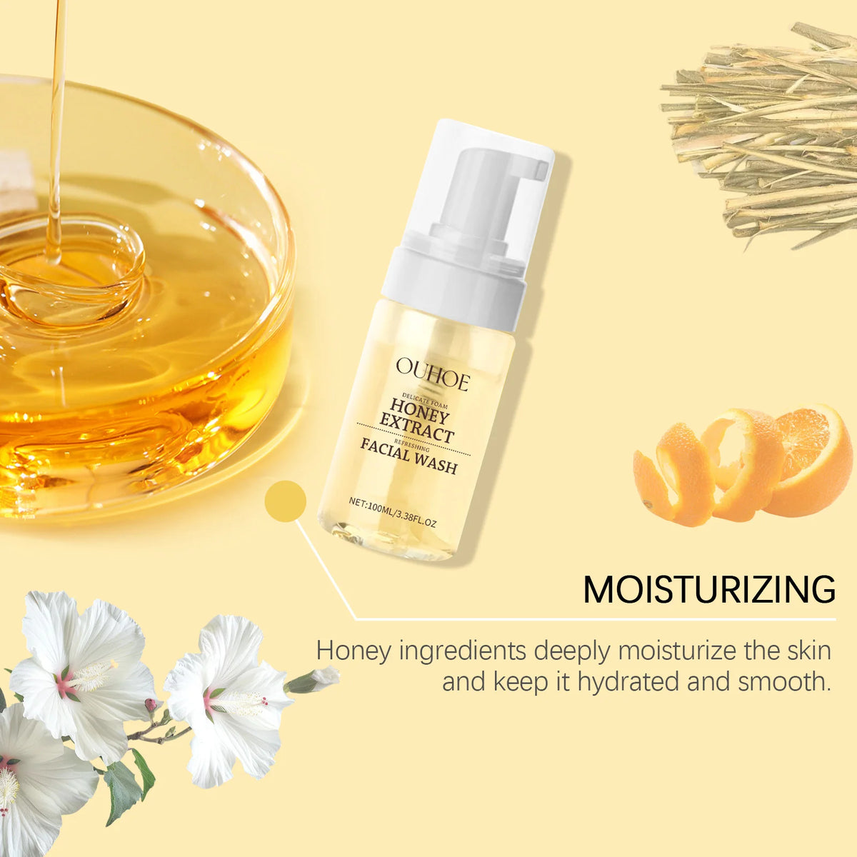 OUHOE Honey Foaming Face Wash | Oil Control & Pore Cleanser Foaming Face Wash QXL