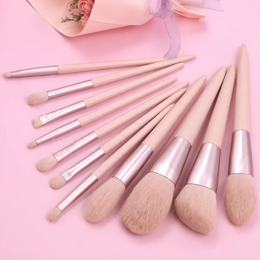 11-Piece Pink Makeup Brush Set with Storage Bag | Soft Bristles Makeup Brush Set QXL